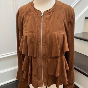 INC International Concepts Faux Suede Ruffled Jacket, size M